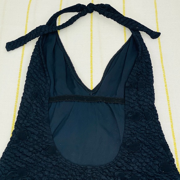 La Blanca Black One Piece Halter Swimsuit Womens 10 Tonal Floral Slimming Retro - Picture 5 of 9